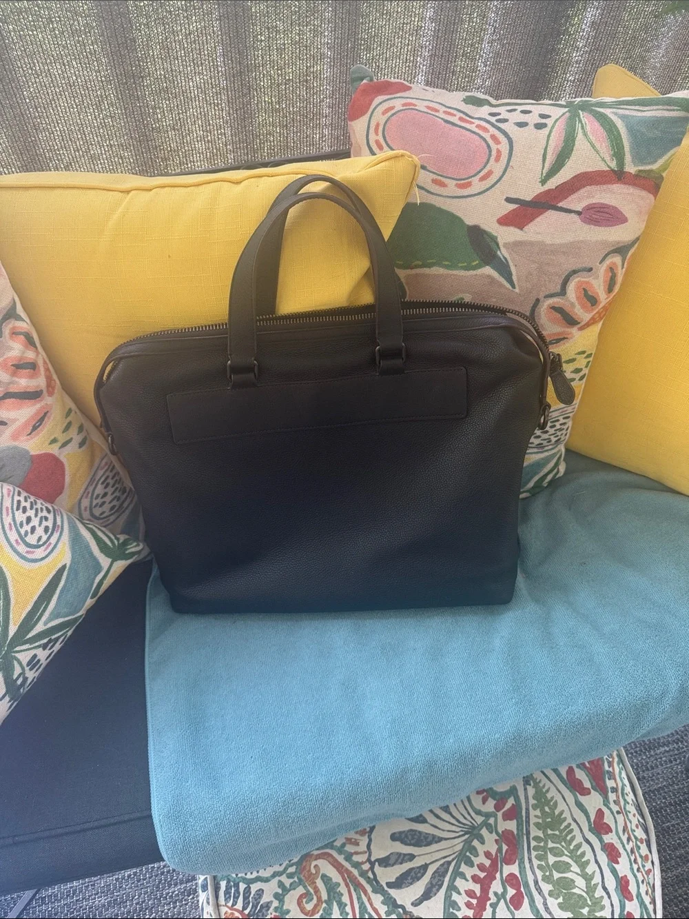 Men's Black Pebble Leather Briefcase Tote - Coach